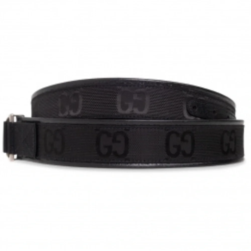 Gucci Men’s Off The Grid Collection Black Leather and Canvas Belt GG Monogram